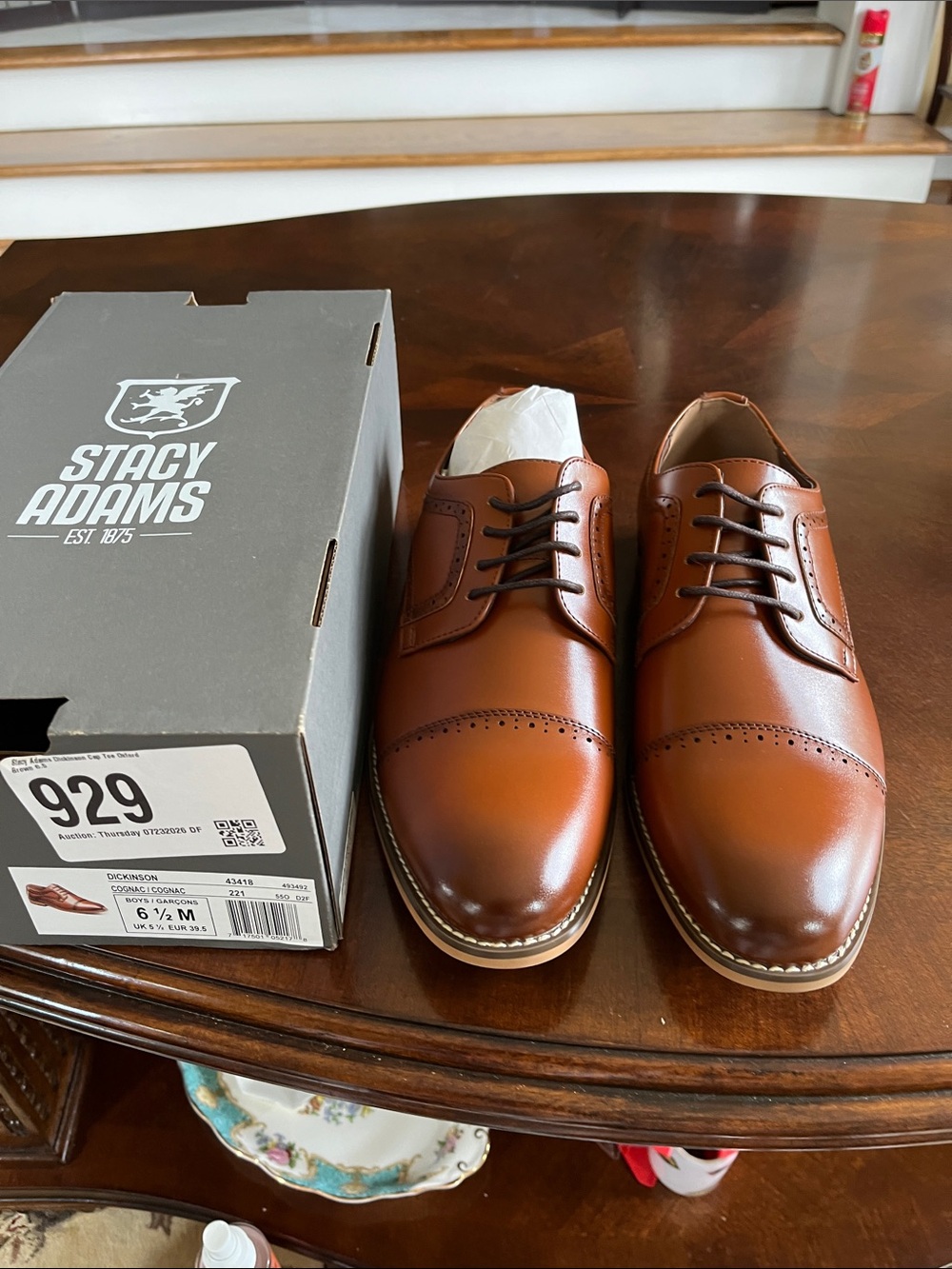 Stacy Adams Cognac Brown Cap-Toe Derby Dress Shoes